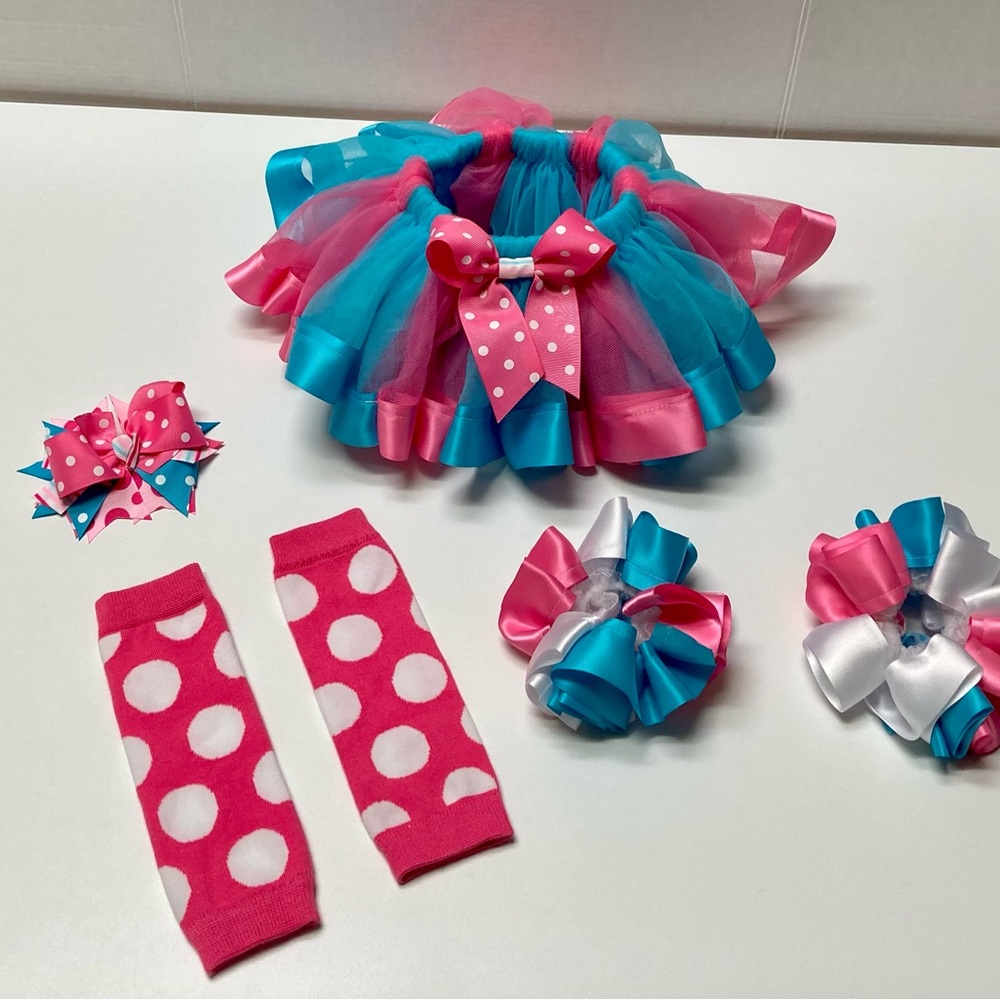 Girls Ribbon Trimmed Tutu Hair Bow Anklet Set